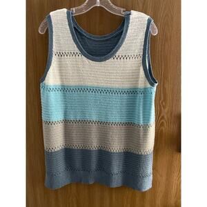 Striped Sleeveless Pullover Sweater Vest | Women's 2X White/Blue/Gray Crochet